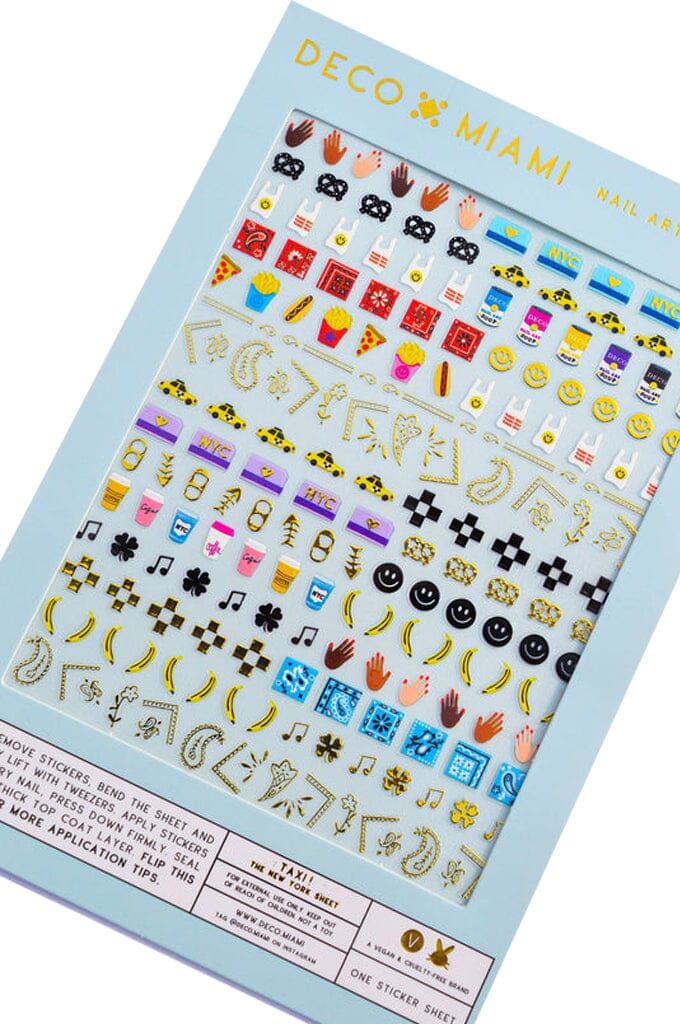 Nail Art Stickers - TAXI! (NYC) - Noctex - Deco Miami Andy Warhol, banana, california, checkered, checkers, coffee, Cruelty free, Faire, fish, hands, hot dog, Made in USA/Canada, metro card,